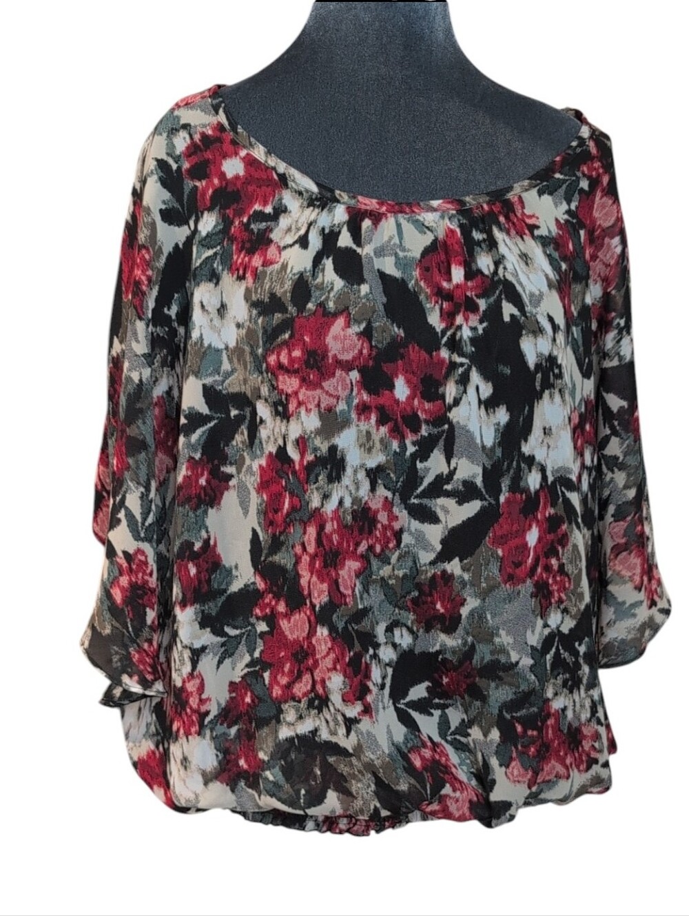 ALYX Red Floral Sheer Top with Bat Wings Size 1X